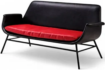 Divano a due posti in pelle Mid-Century, anni '60
