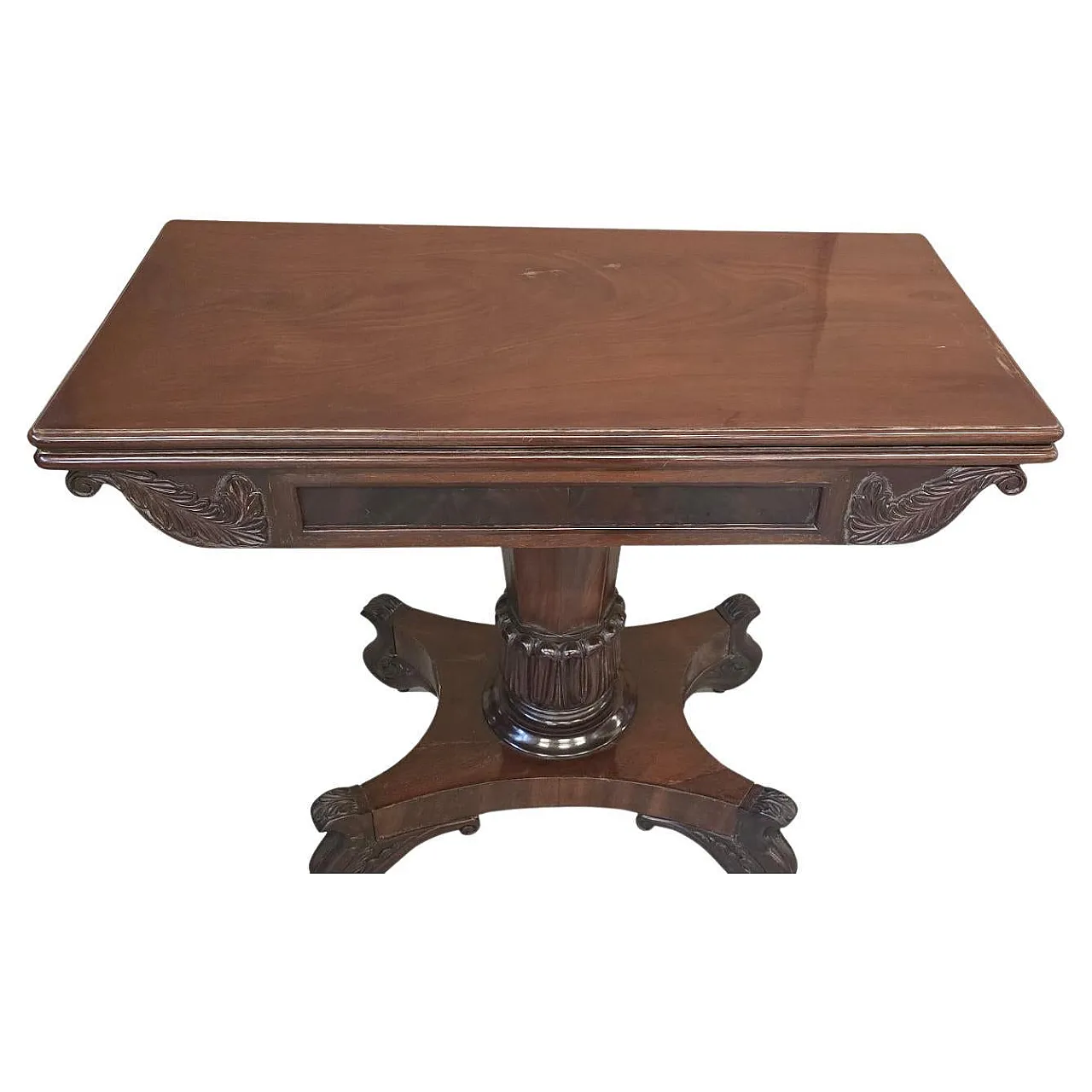 Antique mahogany feather book table, mid-19th century 1