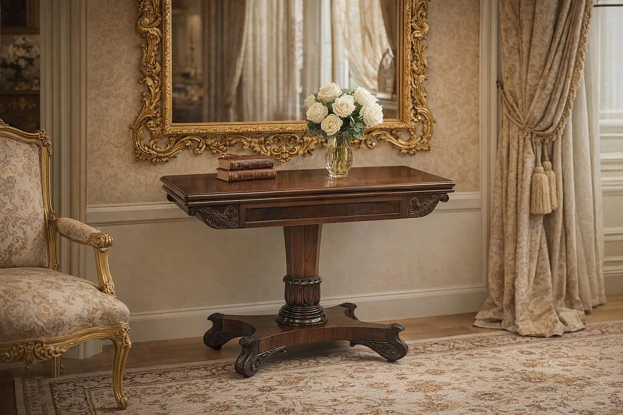 Antique mahogany feather book table, mid-19th century 2