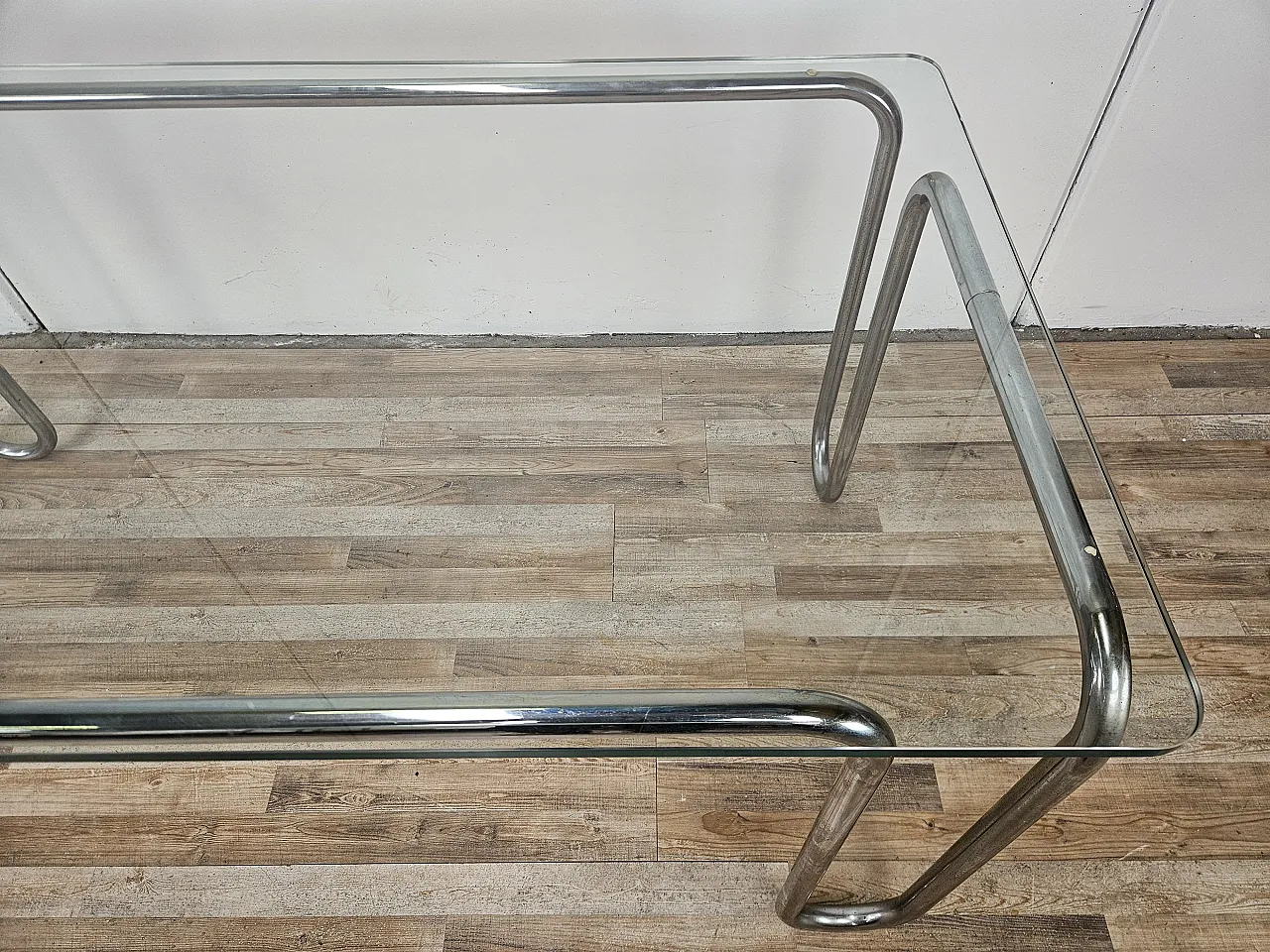 Bauhaus table in chromed tubing and glass, 70s 3