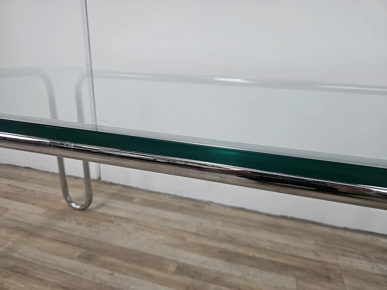 Bauhaus table in chromed tubing and glass, 70s 6