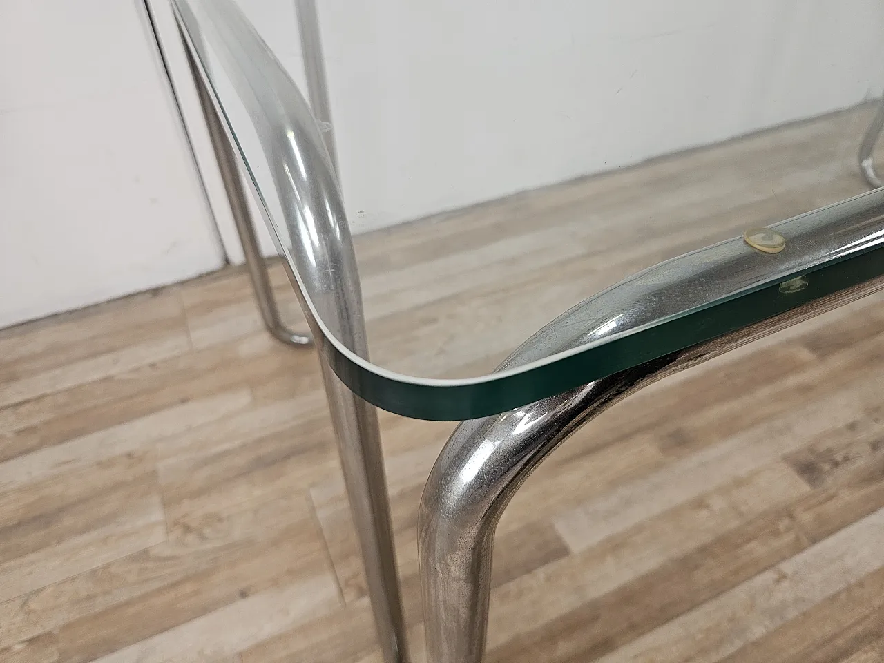 Bauhaus table in chromed tubing and glass, 70s 8
