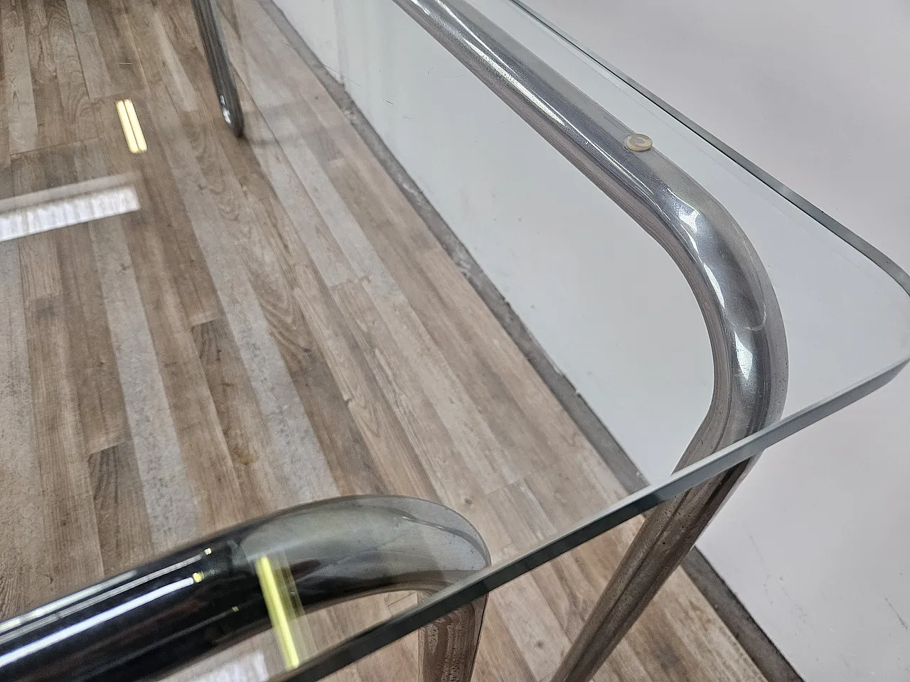 Bauhaus table in chromed tubing and glass, 70s 11