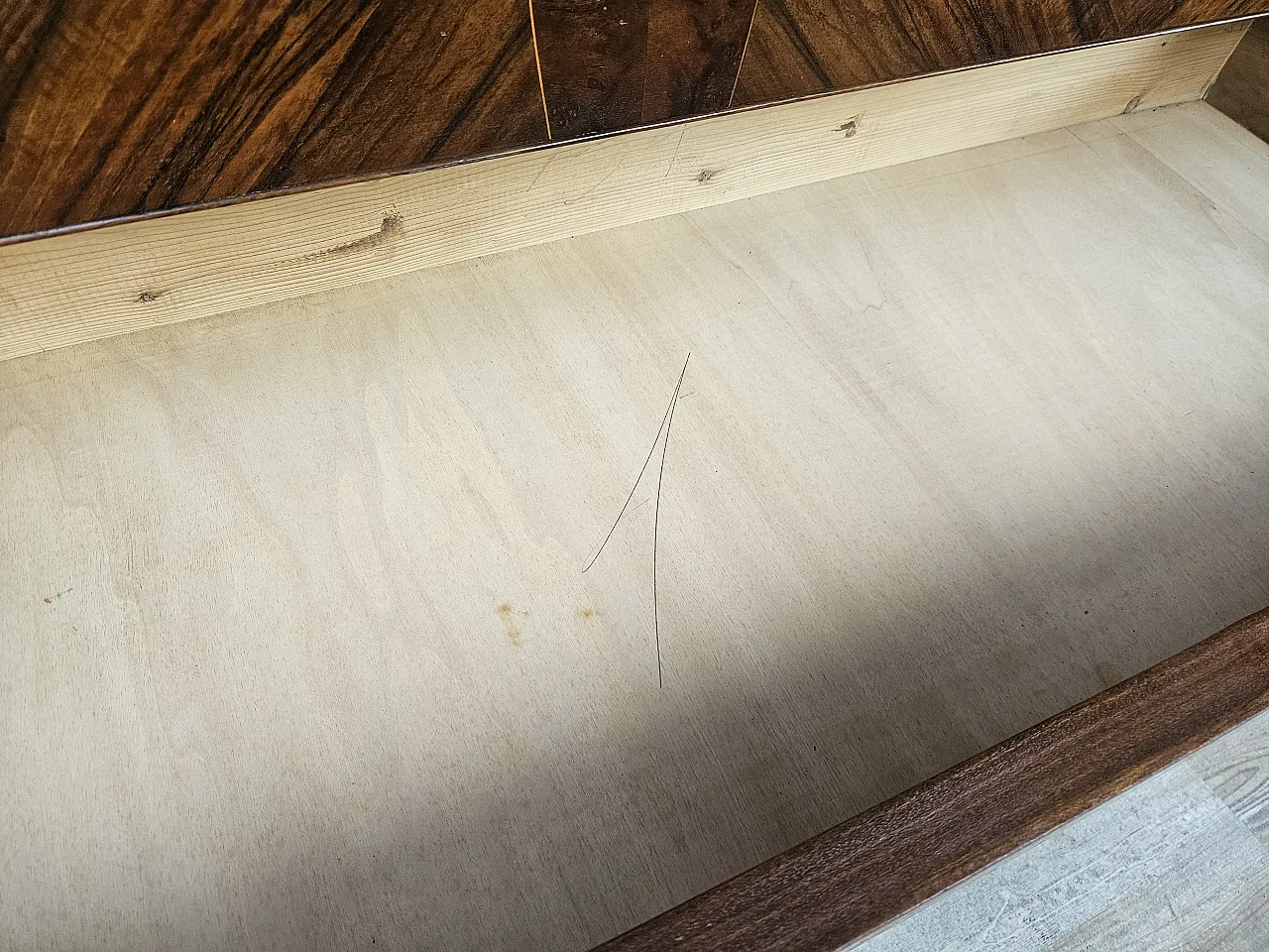 Art Deco chest of drawers in briar with black glass, 1950s 16