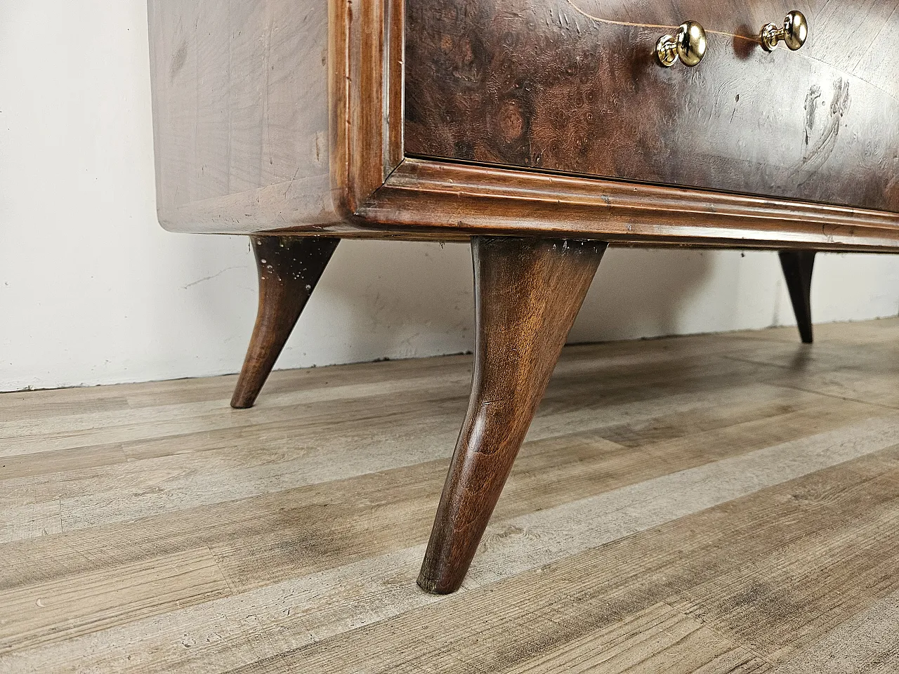 Art Deco chest of drawers in briar with black glass, 1950s 18