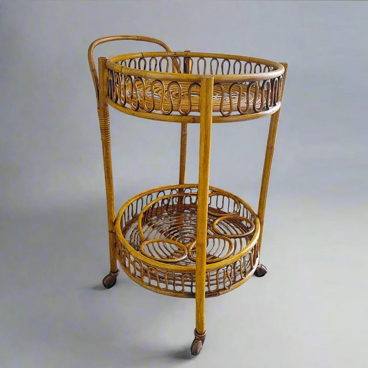 Bamboo e rattan serving bar cart by Franco Albini, 1960s 2