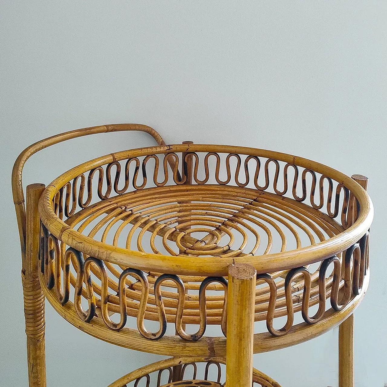 Bamboo e rattan serving bar cart by Franco Albini, 1960s 3