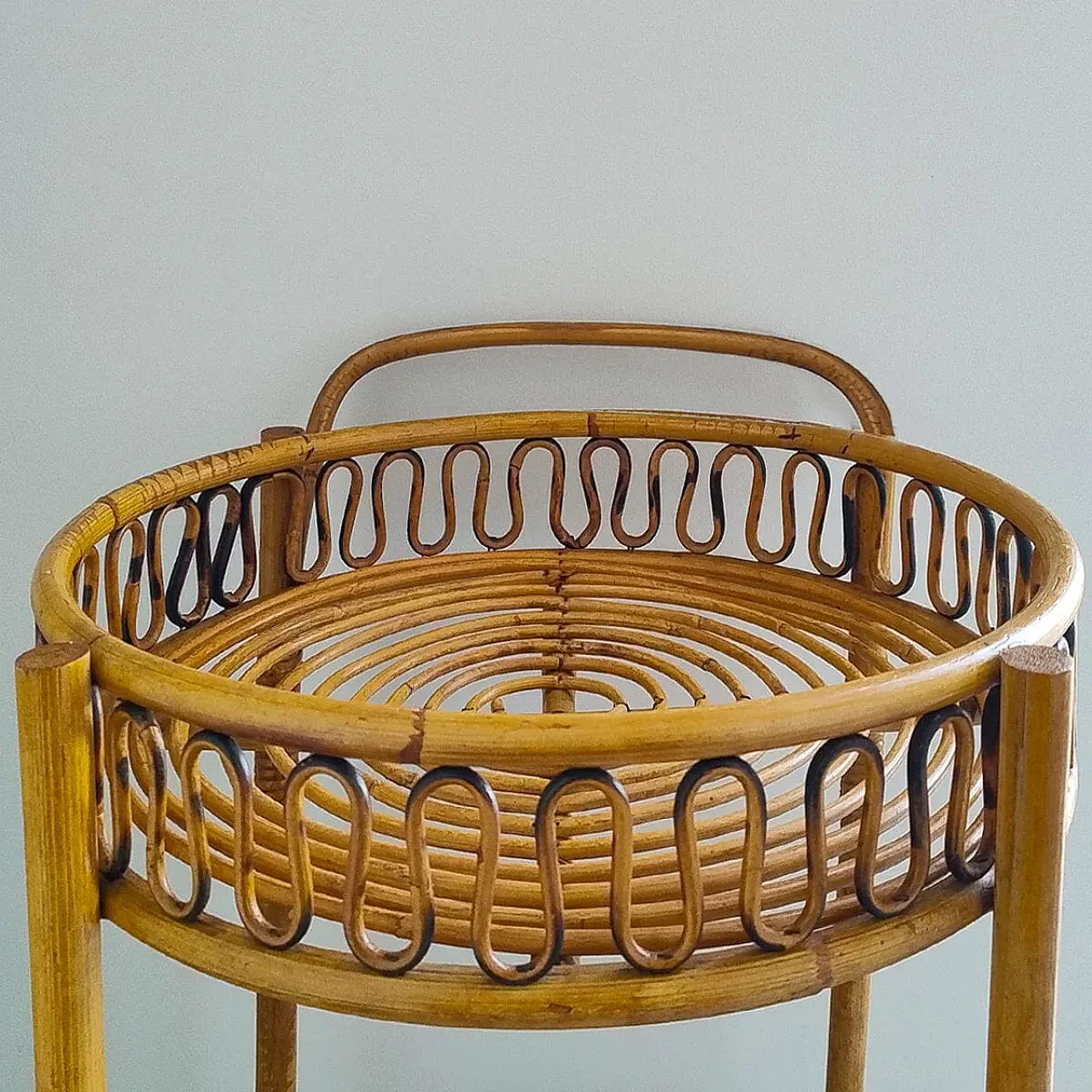 Bamboo e rattan serving bar cart by Franco Albini, 1960s 4