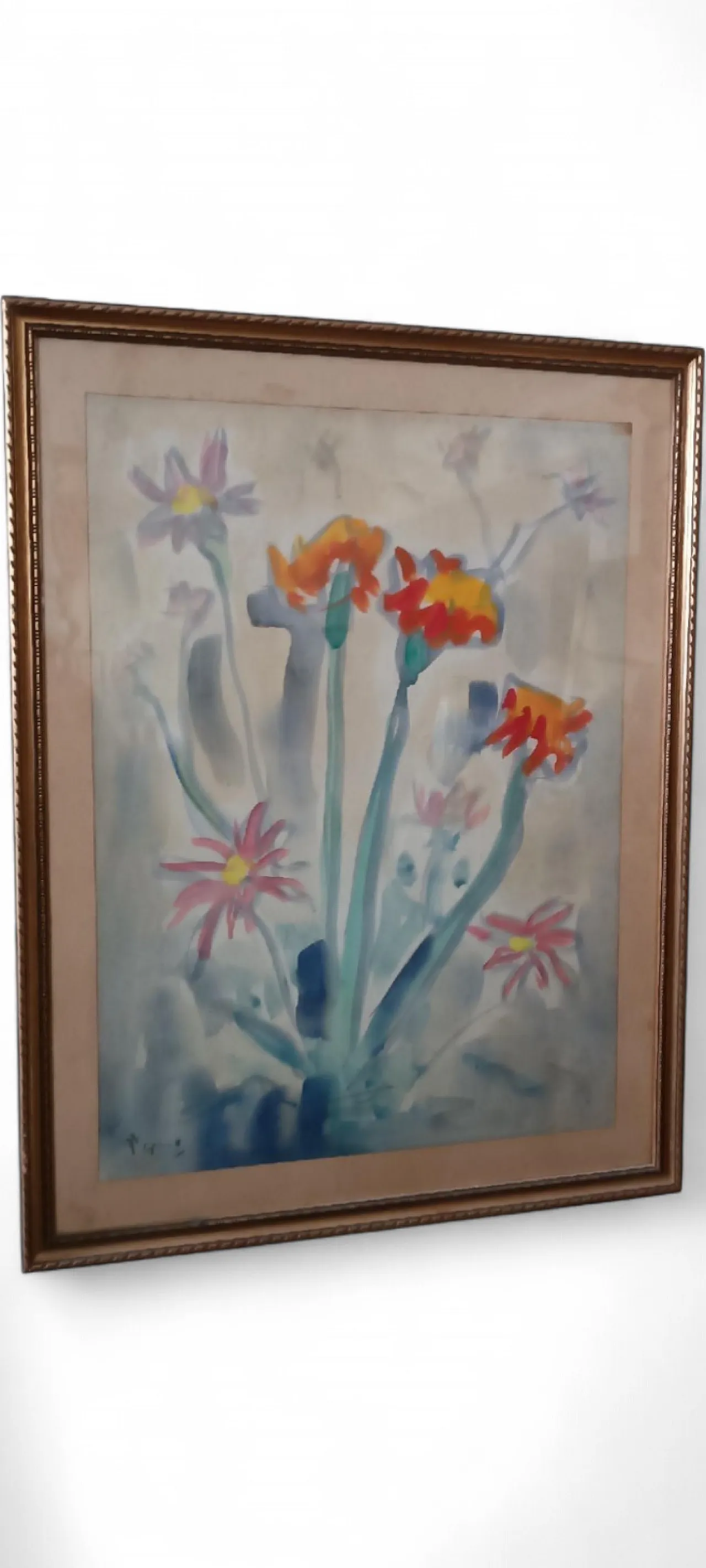 Vaso di fiori di Enzo Pregno, tecnica mista su tela, anni '50 8