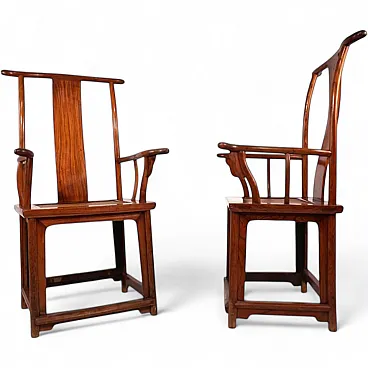 Pair of Ming Dynasty style high-back Chinese armchairs, 1920s