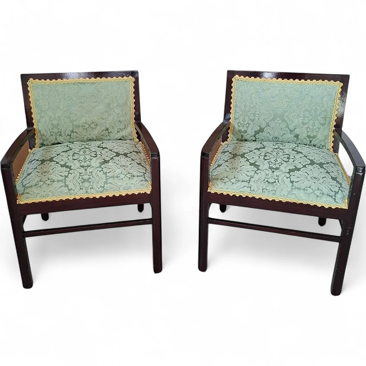 Pair of mahogany and silk armchairs from San Leucio, 1970s 16