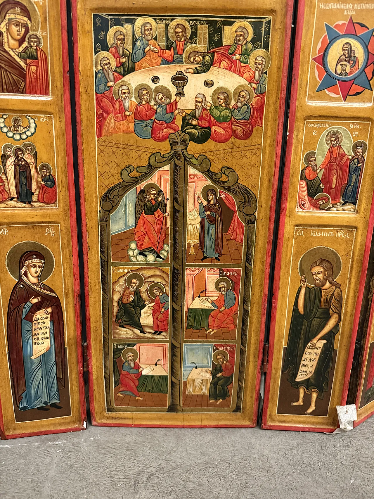 Painted Russian travel icon with painted saints, 20th century 2