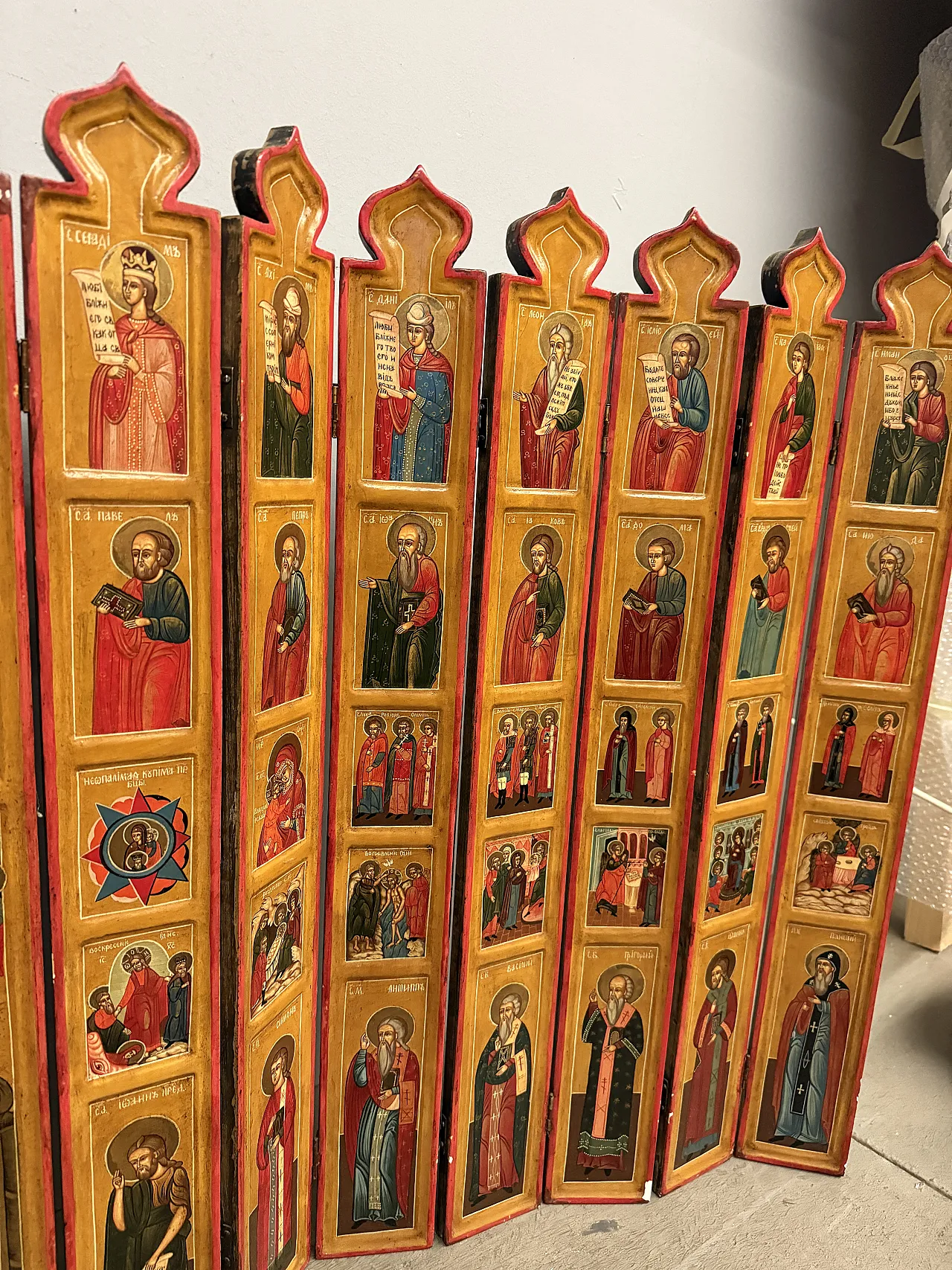 Painted Russian travel icon with painted saints, 20th century 5