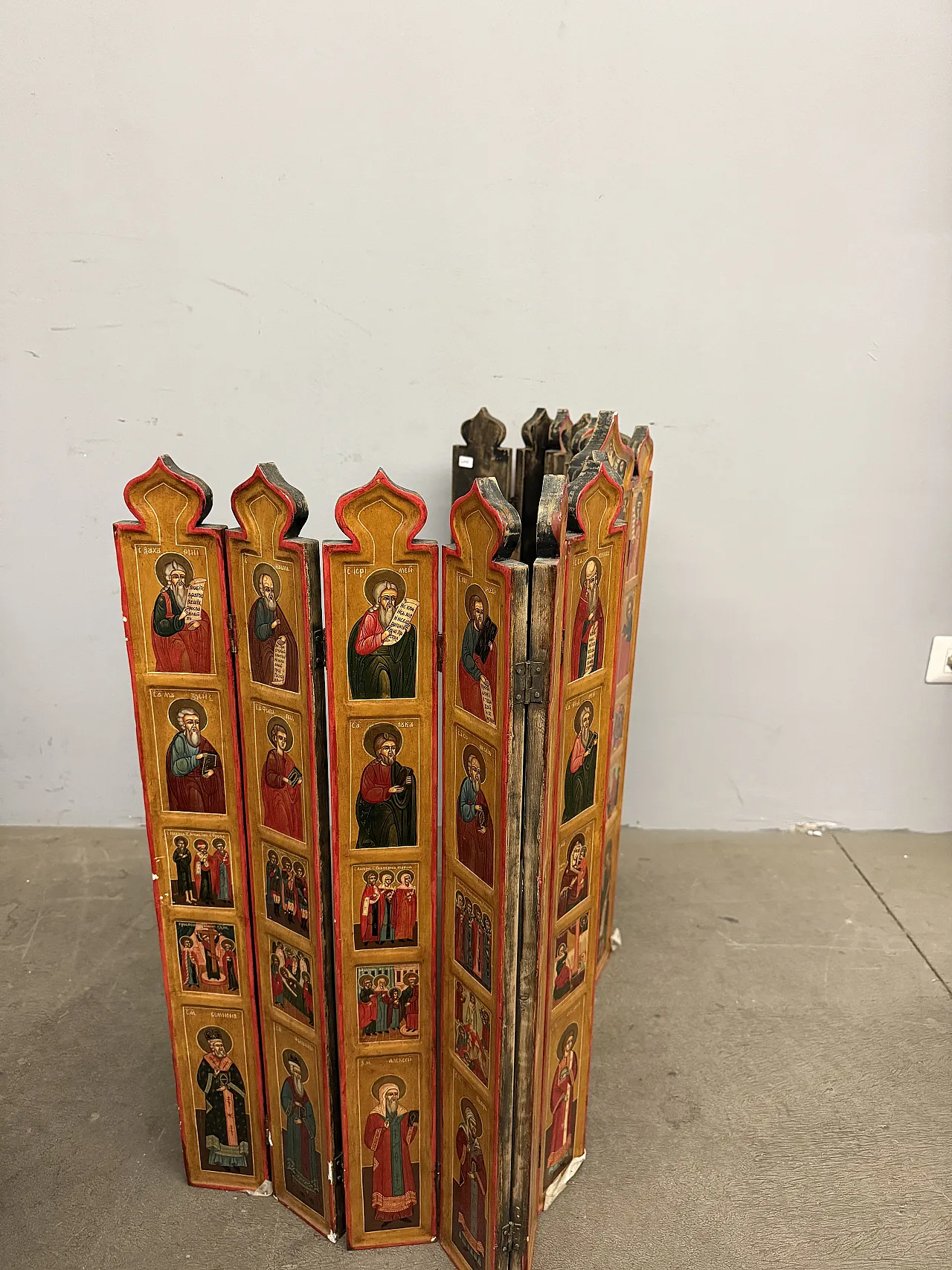 Painted Russian travel icon with painted saints, 20th century 8