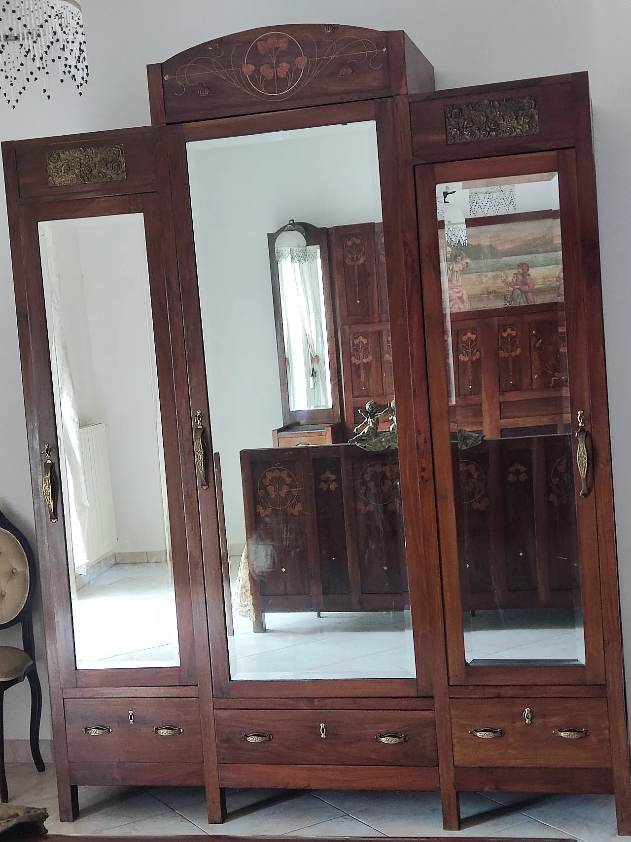 Camera da Letto Liberty in noce con intarsi, primi ’900 10