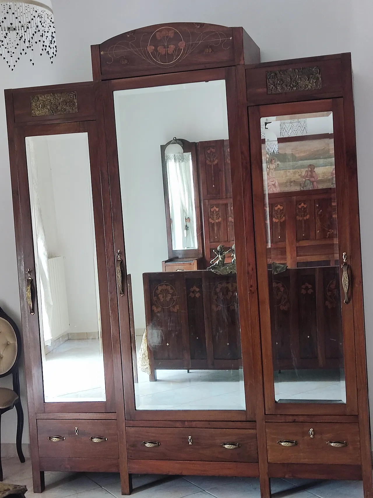 Camera da Letto Liberty in noce con intarsi, primi ’900 11