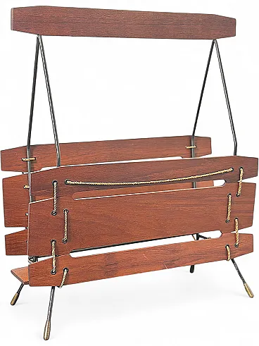 Magazine rack in wood and metal, 1960s