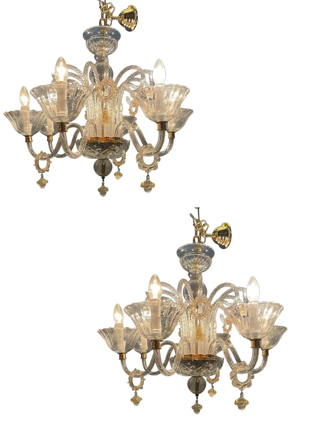 Pair of Murano glass chandeliers, Venice, 1970s, 1