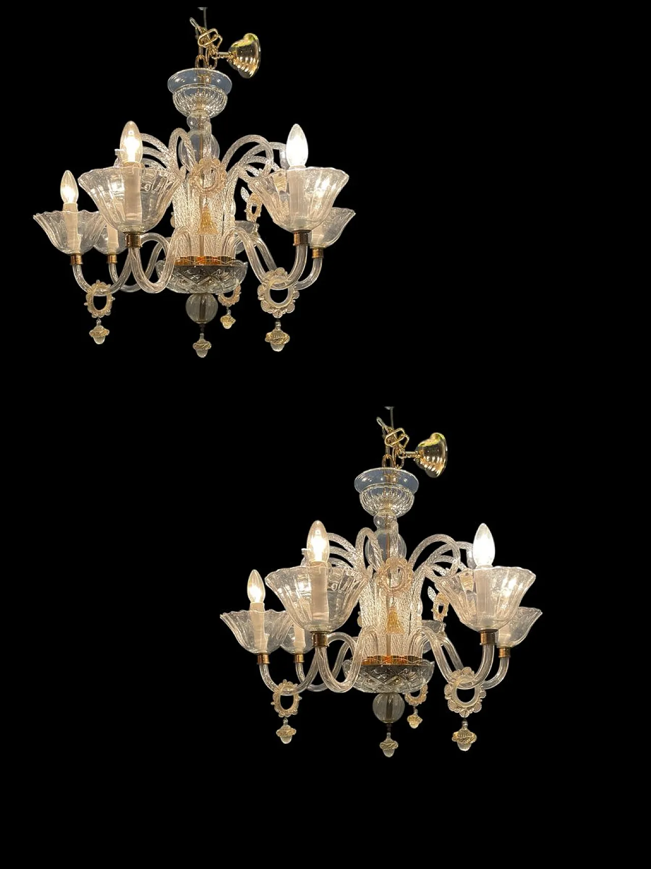 Pair of Murano glass chandeliers, Venice, 1970s, 2
