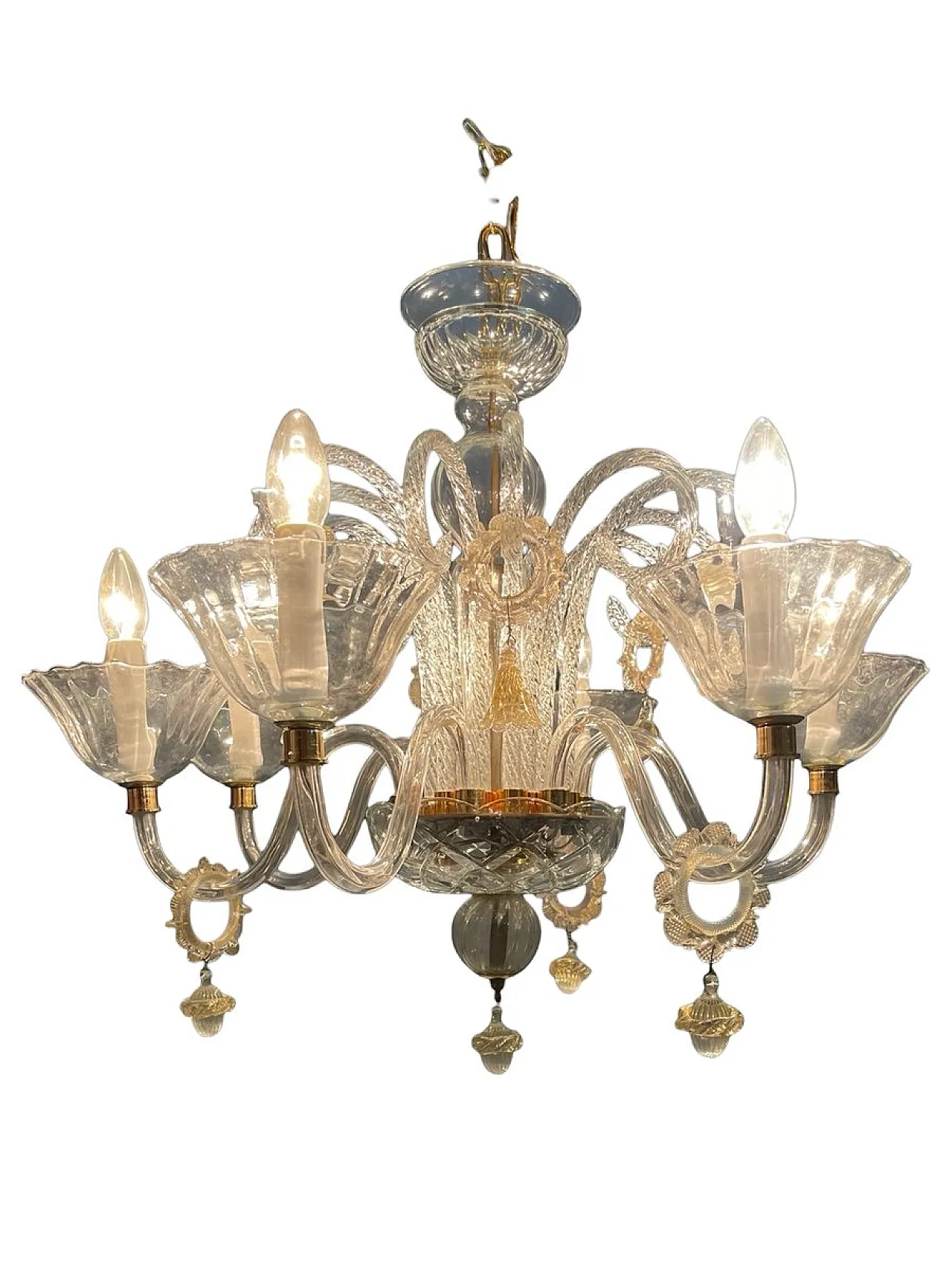 Pair of Murano glass chandeliers, Venice, 1970s, 3