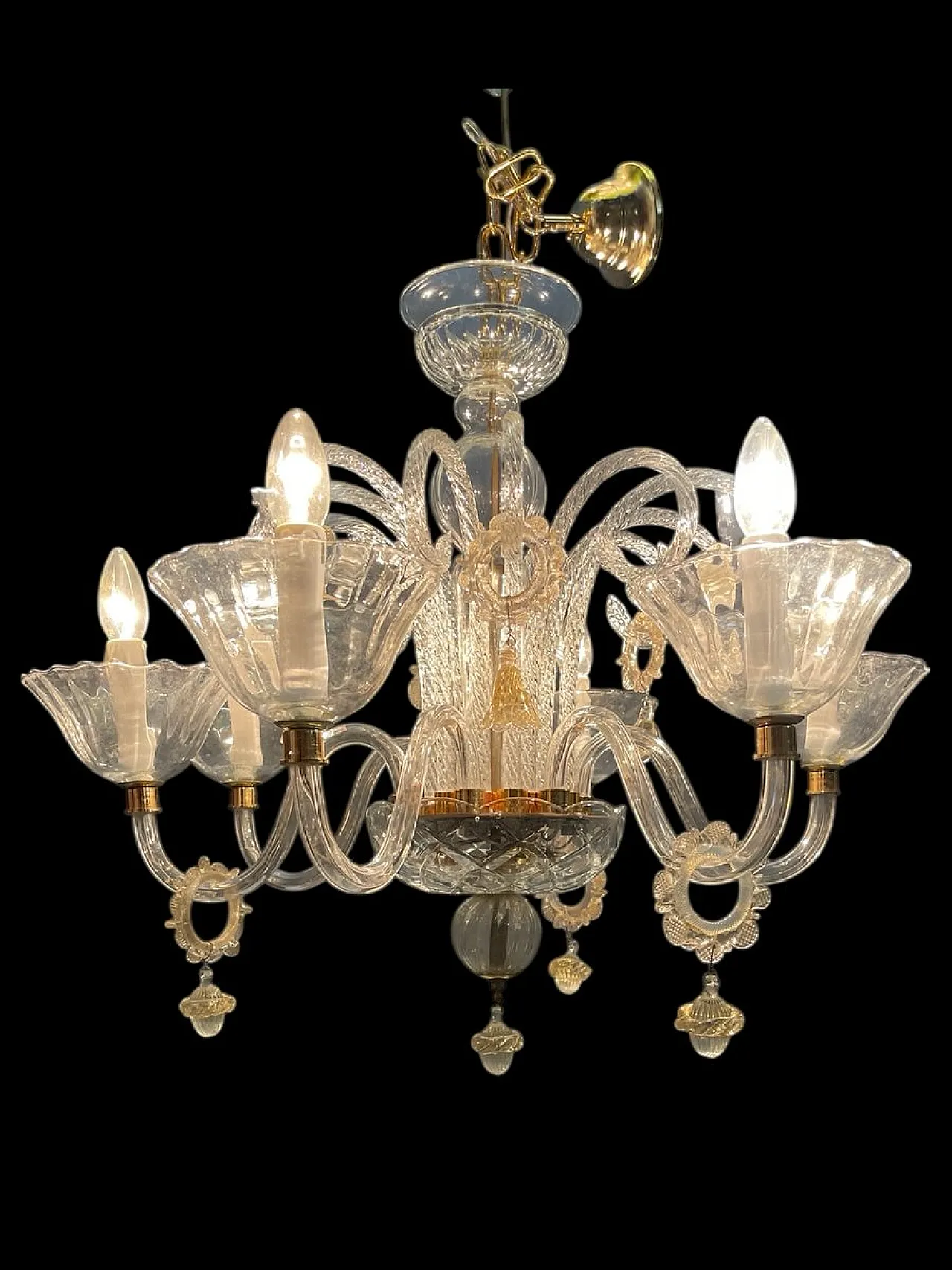 Pair of Murano glass chandeliers, Venice, 1970s, 4