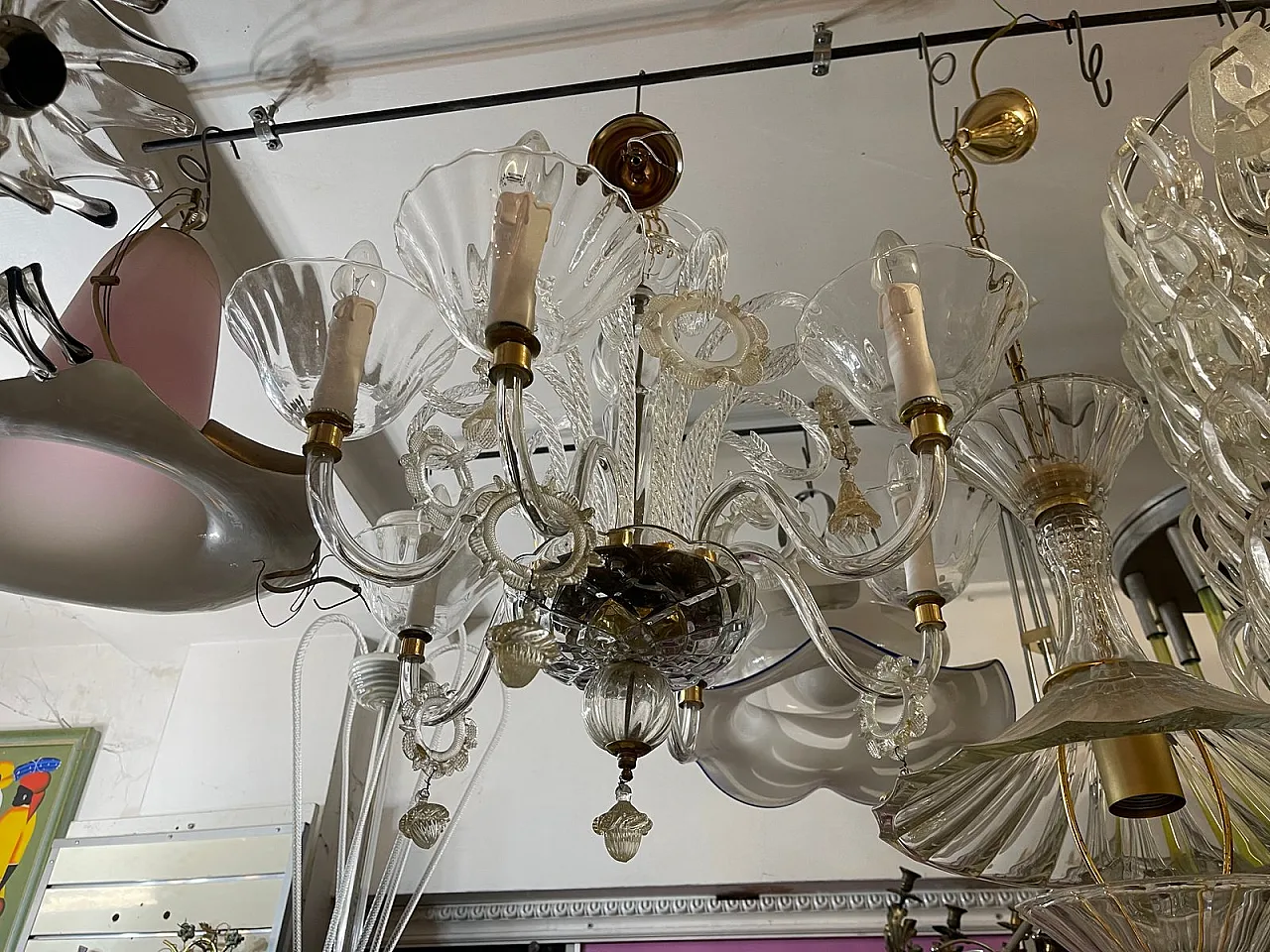 Pair of Murano glass chandeliers, Venice, 1970s, 8