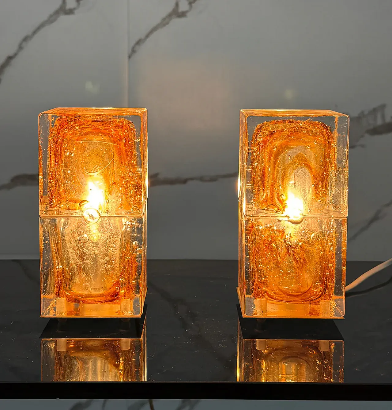 Pair of Cube table lamps, 1970s 1