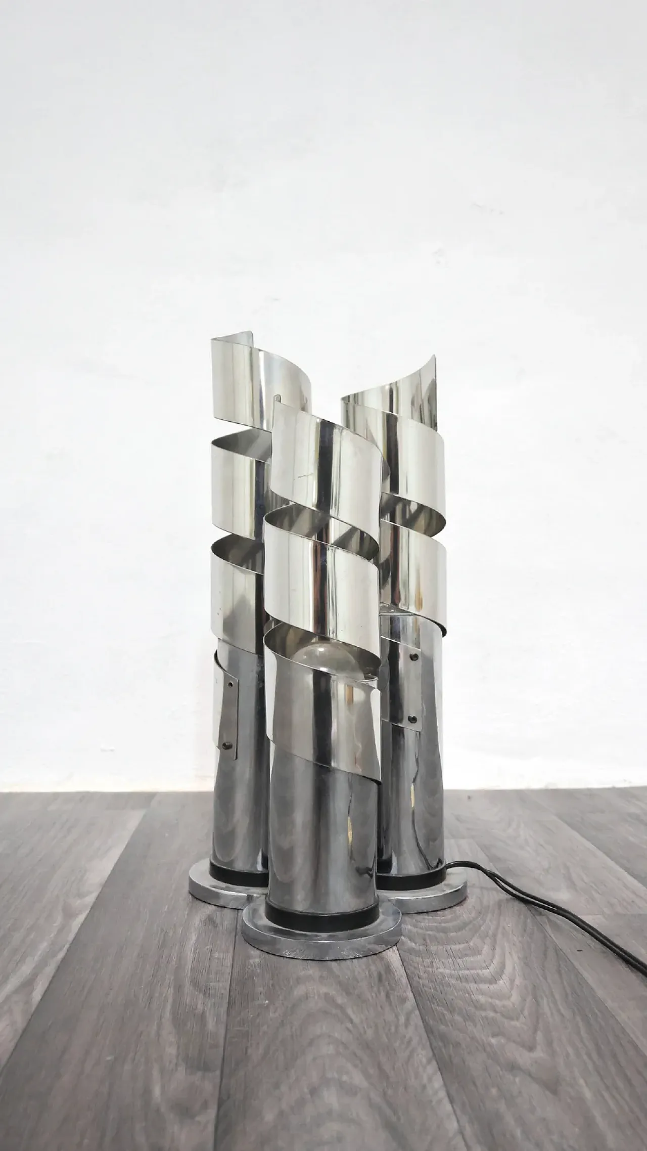 Spiral chrome steel table lamp attributed to Max Sauze, 1970s 2