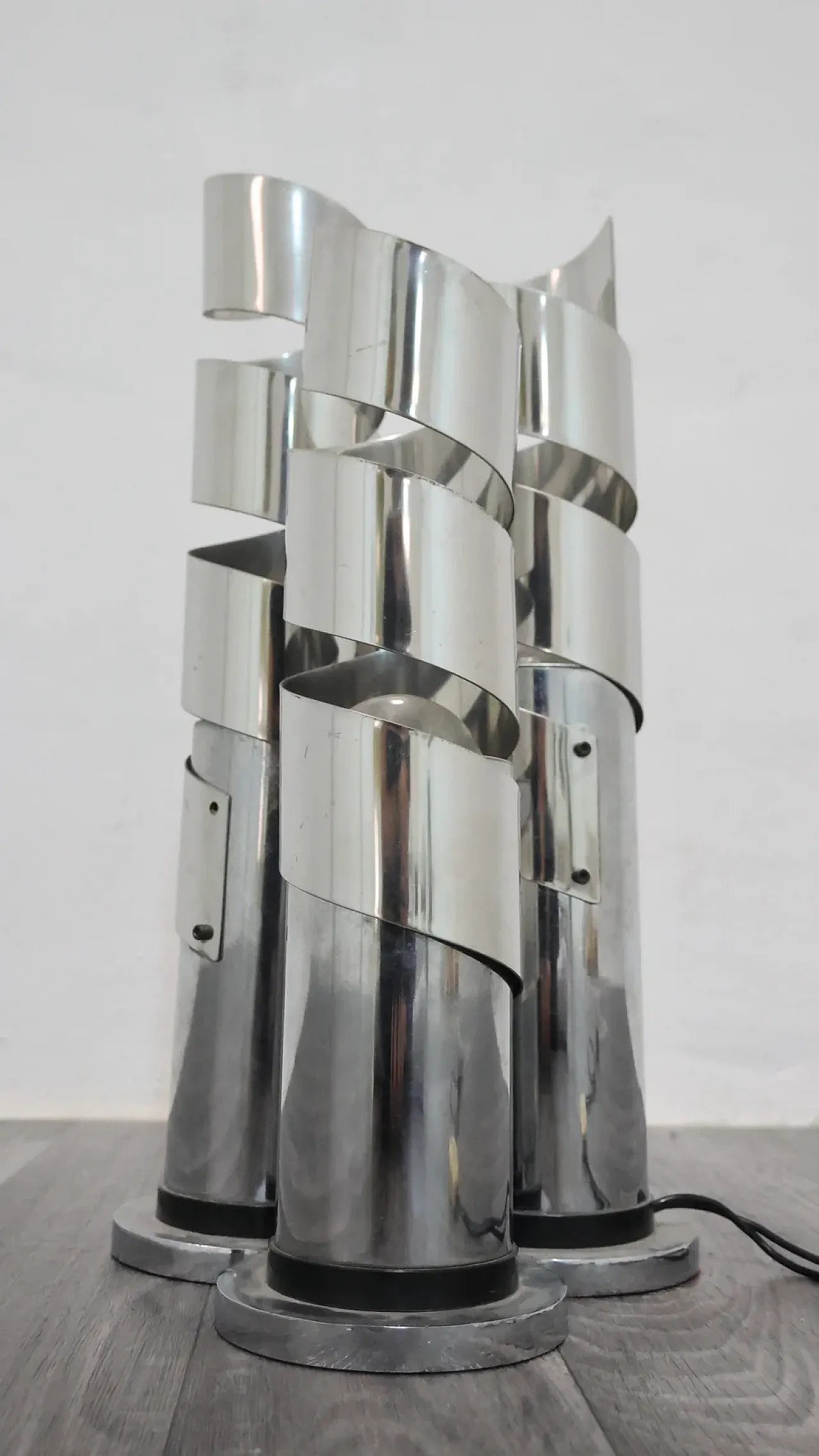 Spiral chrome steel table lamp attributed to Max Sauze, 1970s 3