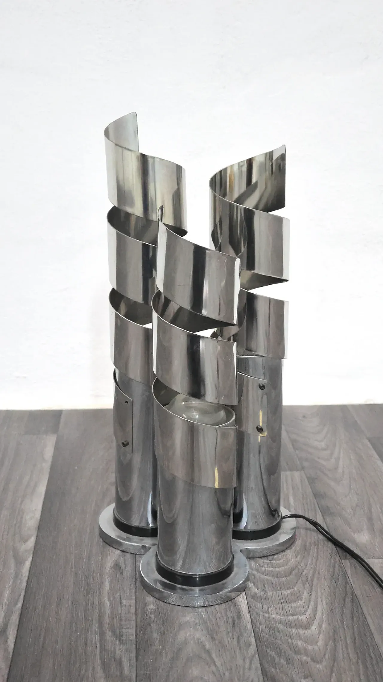 Spiral chrome steel table lamp attributed to Max Sauze, 1970s 4