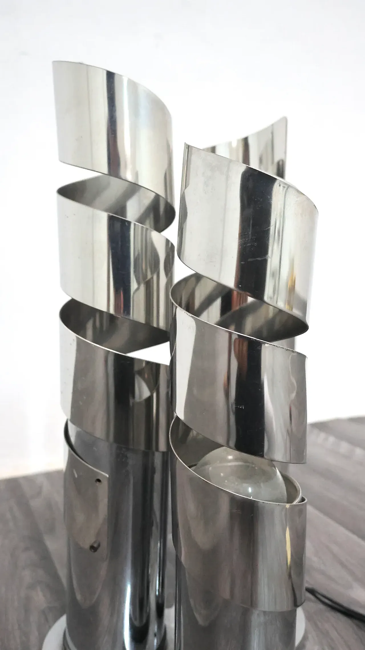 Spiral chrome steel table lamp attributed to Max Sauze, 1970s 5