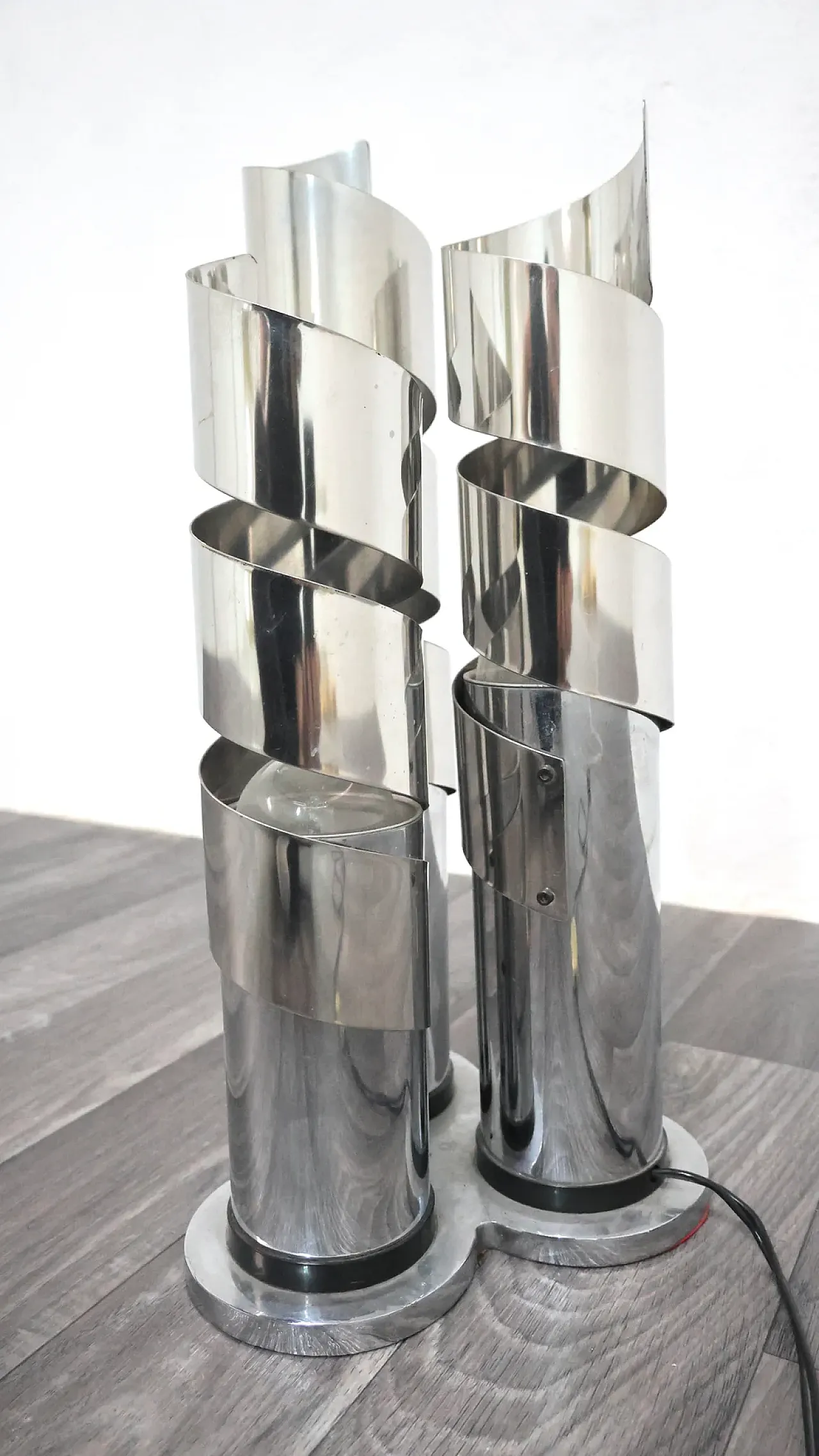 Spiral chrome steel table lamp attributed to Max Sauze, 1970s 7