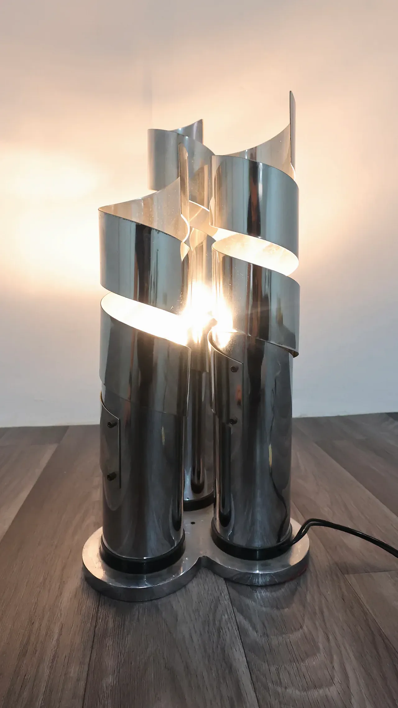Spiral chrome steel table lamp attributed to Max Sauze, 1970s 8