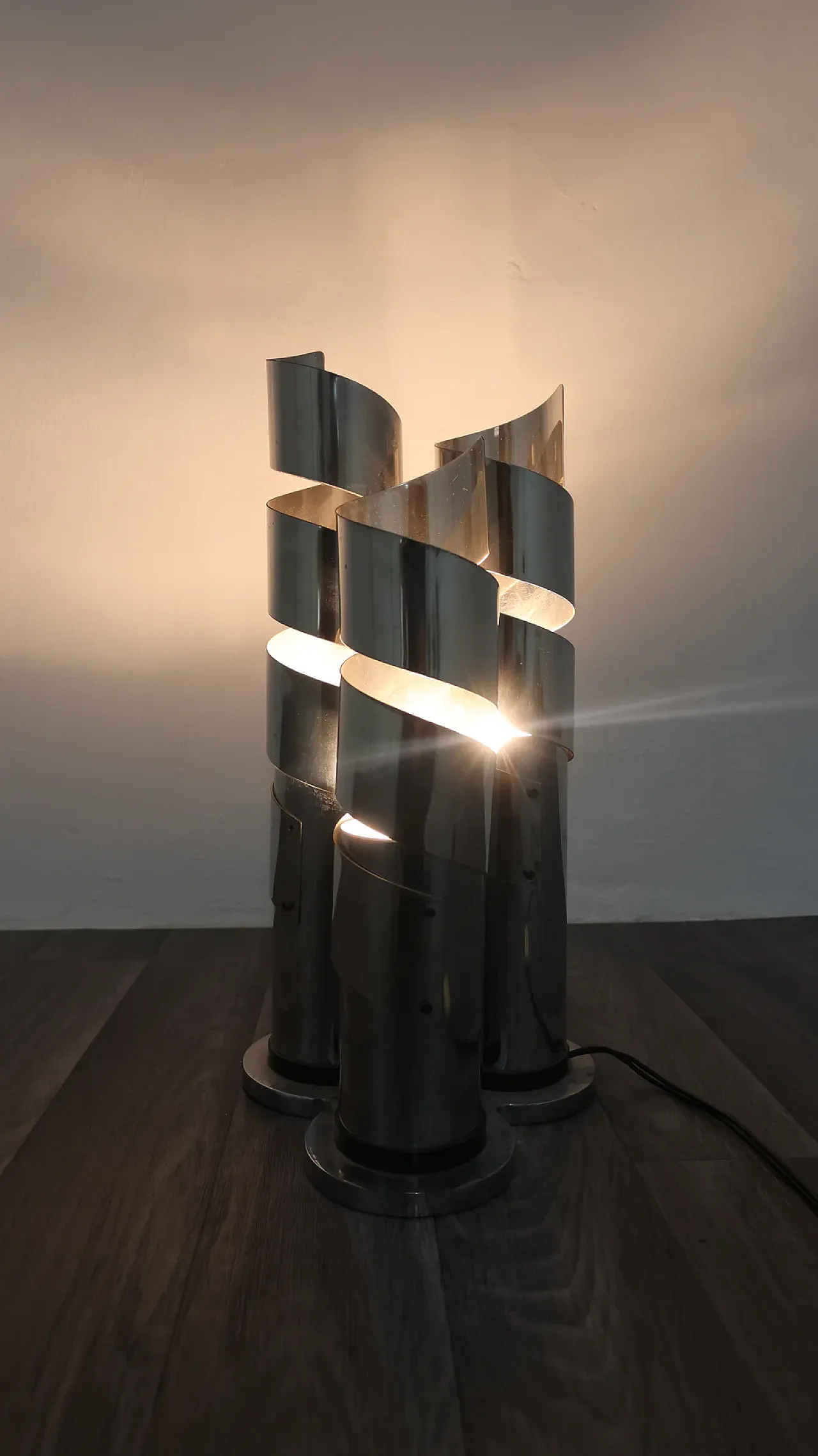 Spiral chrome steel table lamp attributed to Max Sauze, 1970s 11