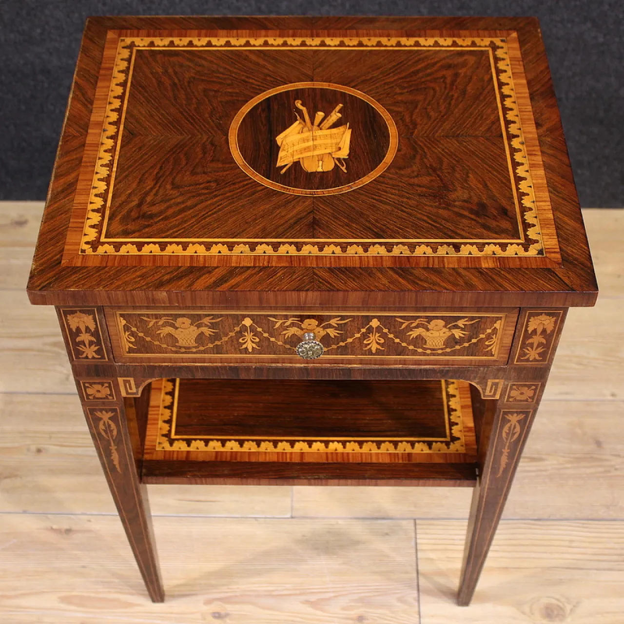 Pair of Louis XVI style inlaid bedside tables, 20th century 3