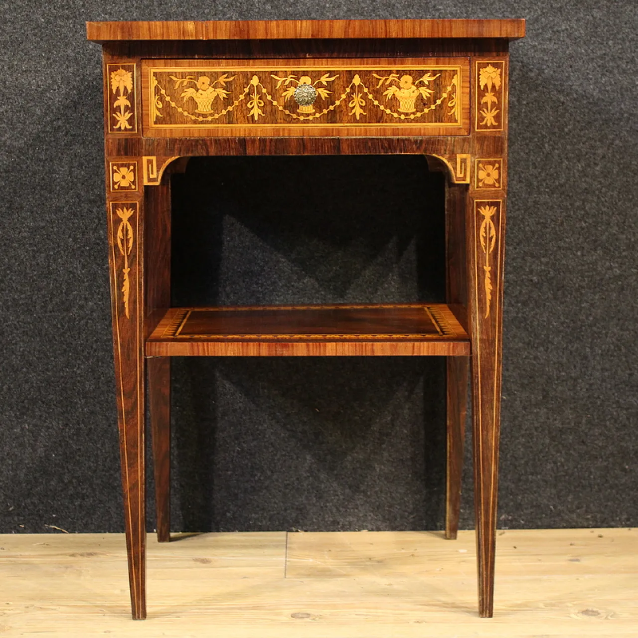 Pair of Louis XVI style inlaid bedside tables, 20th century 5