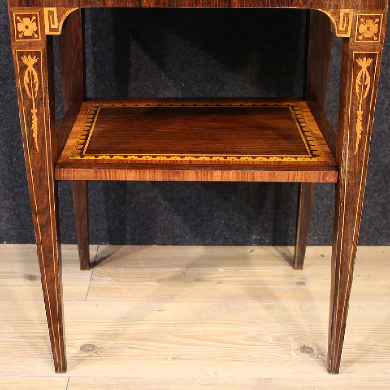Pair of Louis XVI style inlaid bedside tables, 20th century 10