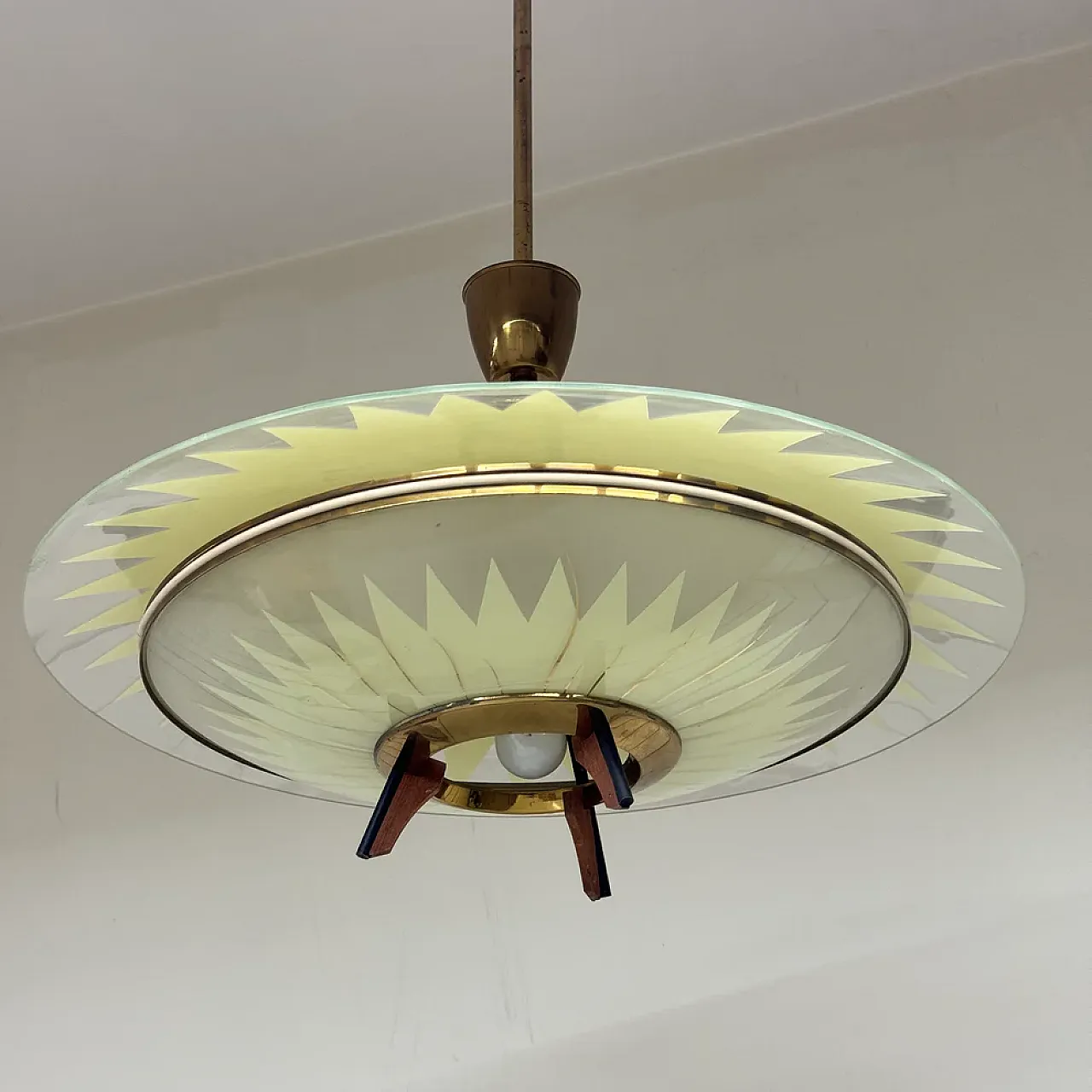 Glass and teak pendant lamp, 1950s 1