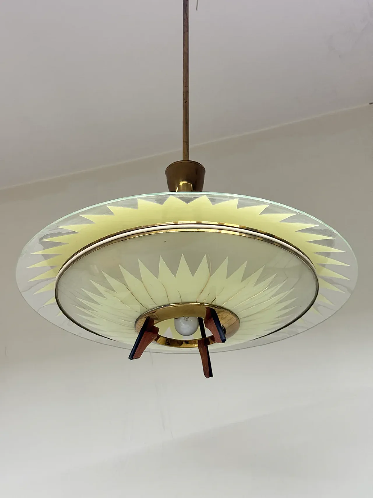 Glass and teak pendant lamp, 1950s 2