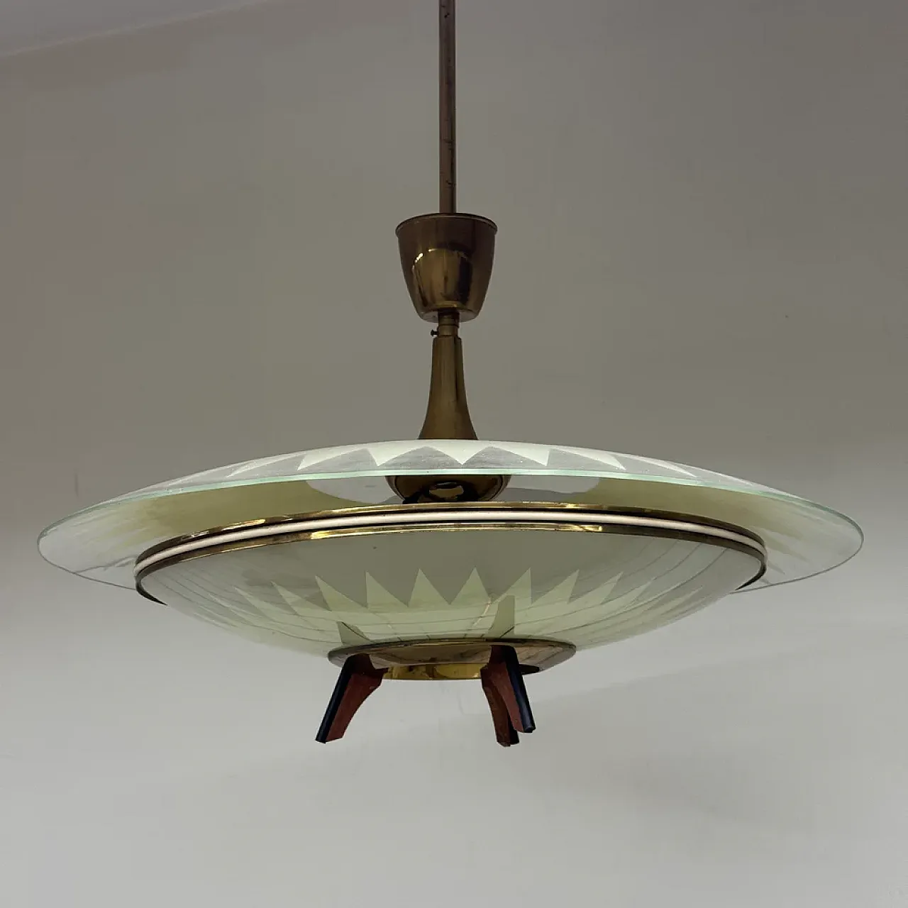 Glass and teak pendant lamp, 1950s 4