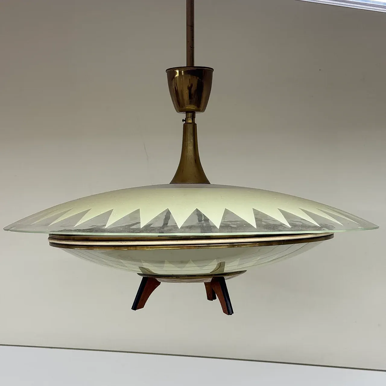 Glass and teak pendant lamp, 1950s 8