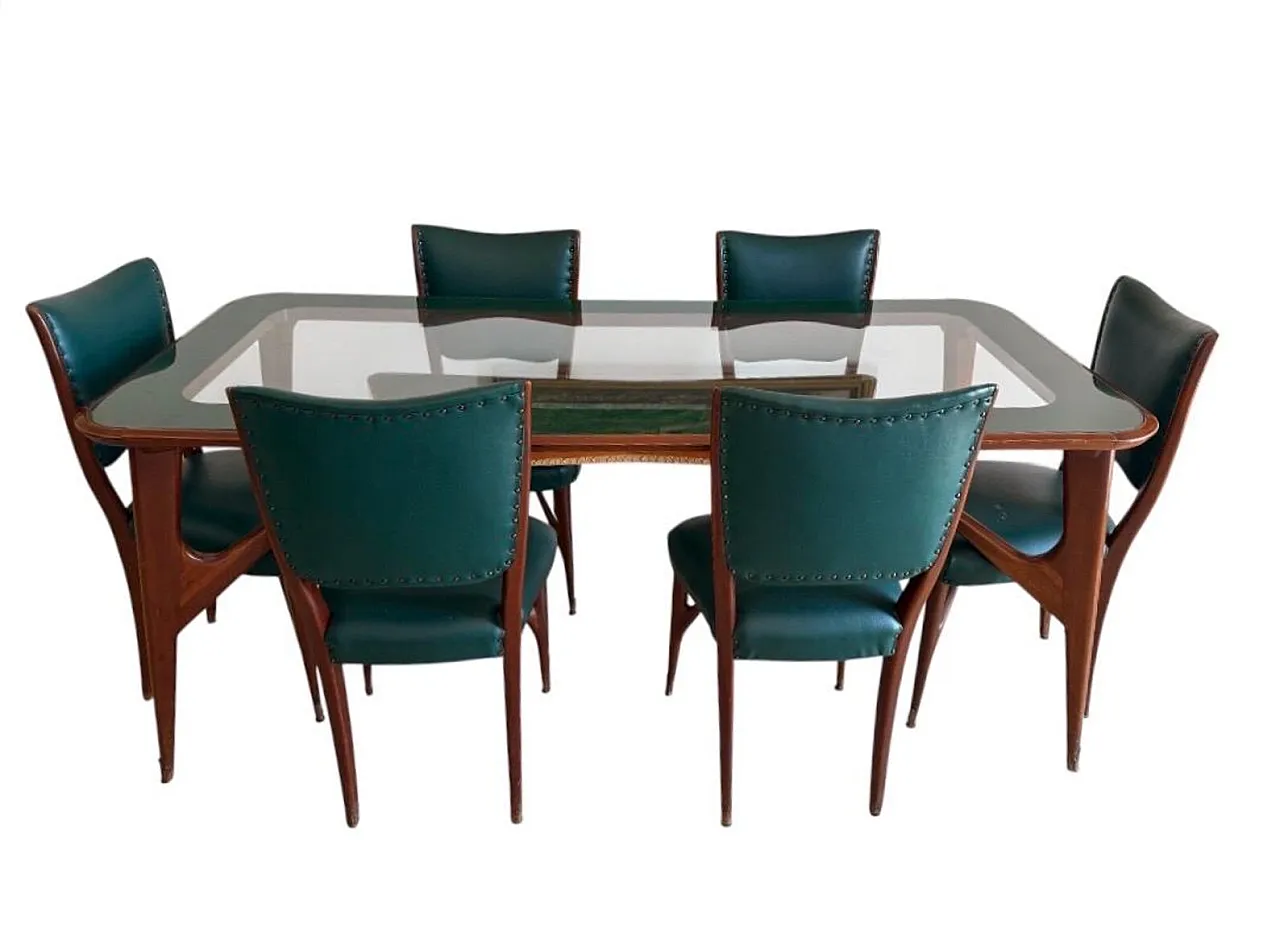 Dining table with 6 wooden and glass chairs by Vittorio Dassi, 1950s 1