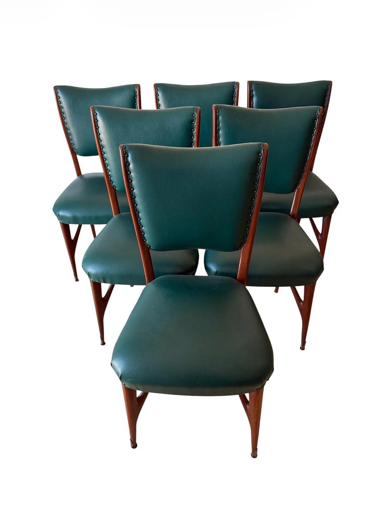 Dining table with 6 wooden and glass chairs by Vittorio Dassi, 1950s 7