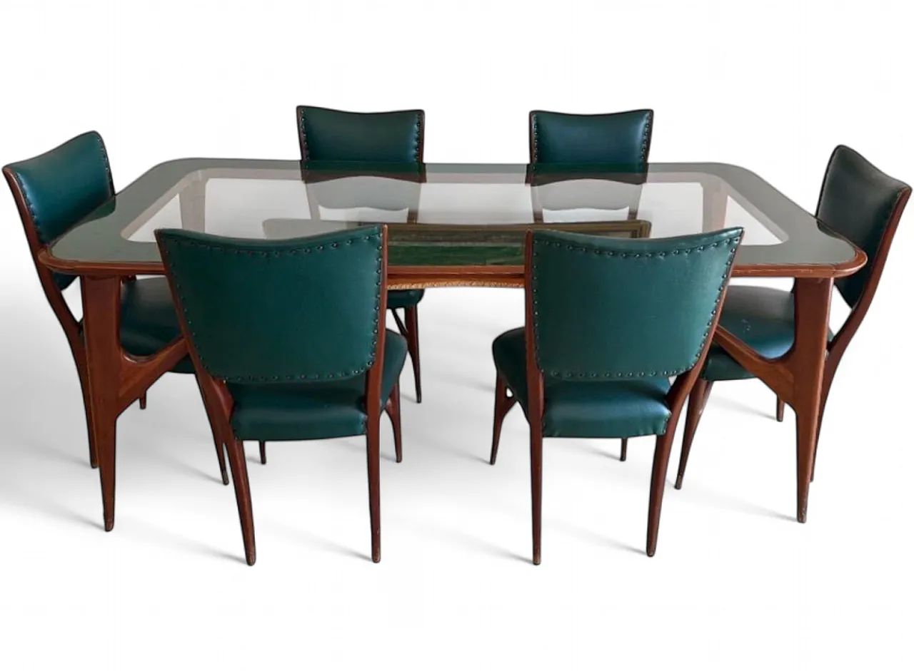 Dining table with 6 wooden and glass chairs by Vittorio Dassi, 1950s 13