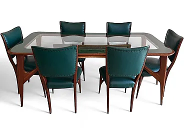 Dining table with 6 wooden and glass chairs by Vittorio Dassi, 1950s