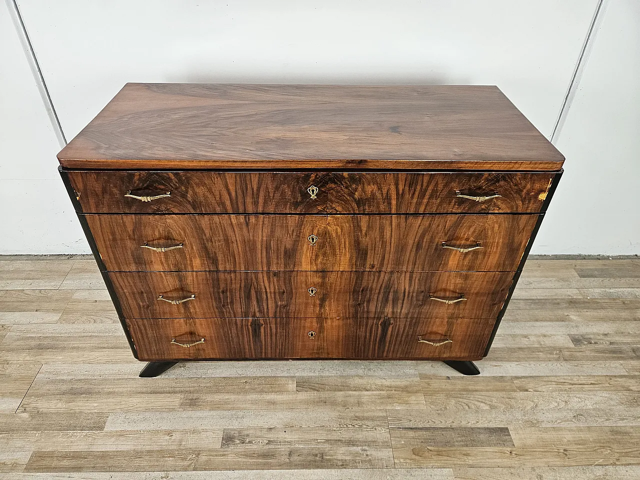 Art Decò chest of drawers in mahogany root, 50s 2
