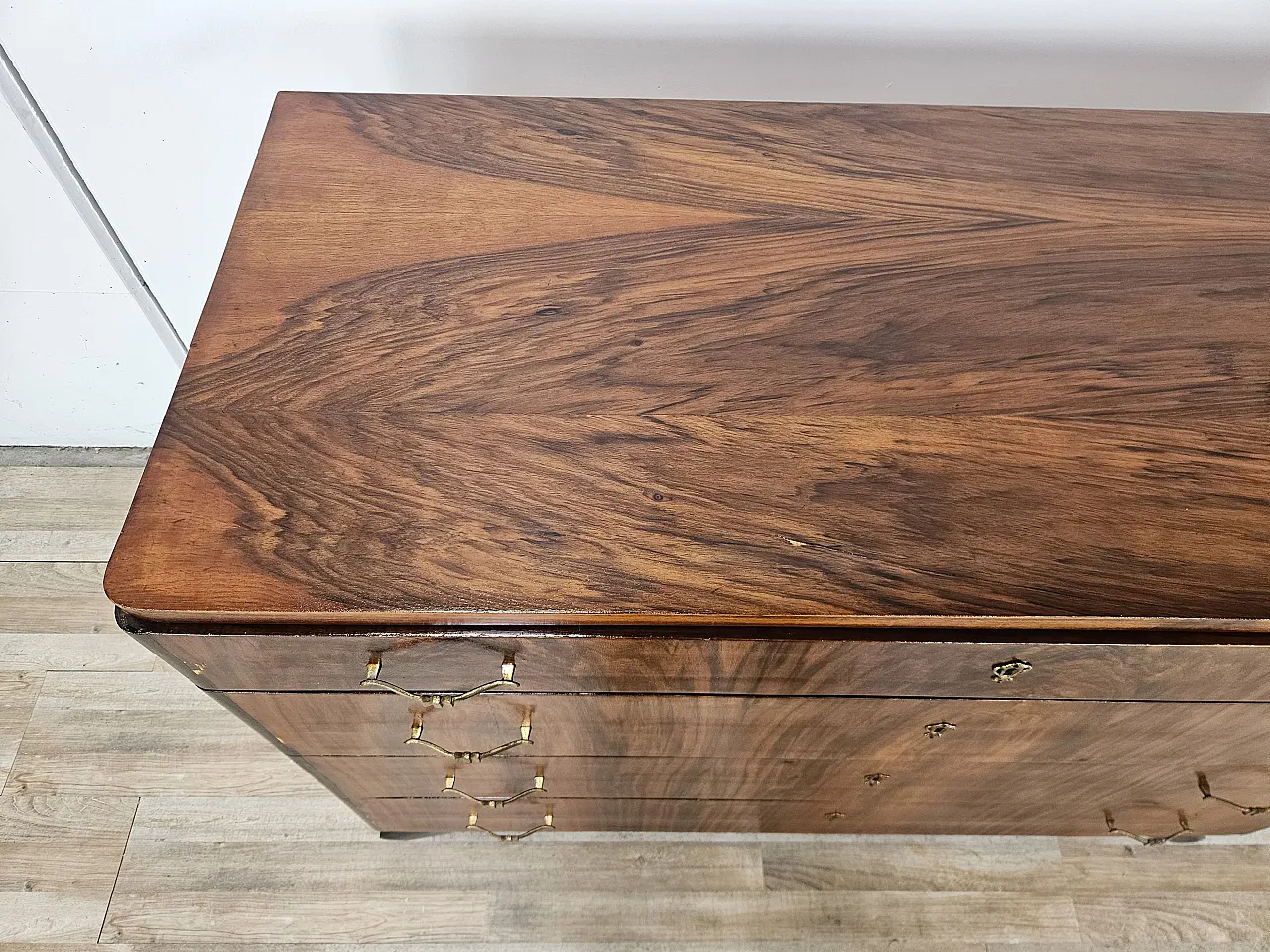 Art Decò chest of drawers in mahogany root, 50s 5