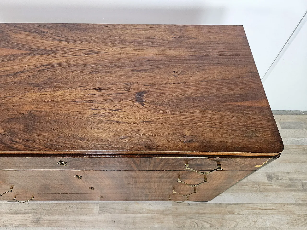 Art Decò chest of drawers in mahogany root, 50s 6