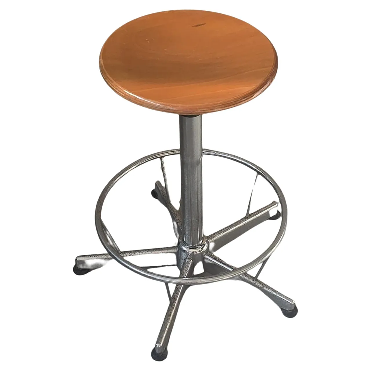 Industrial technical stool in wood and metal, 1970s 1