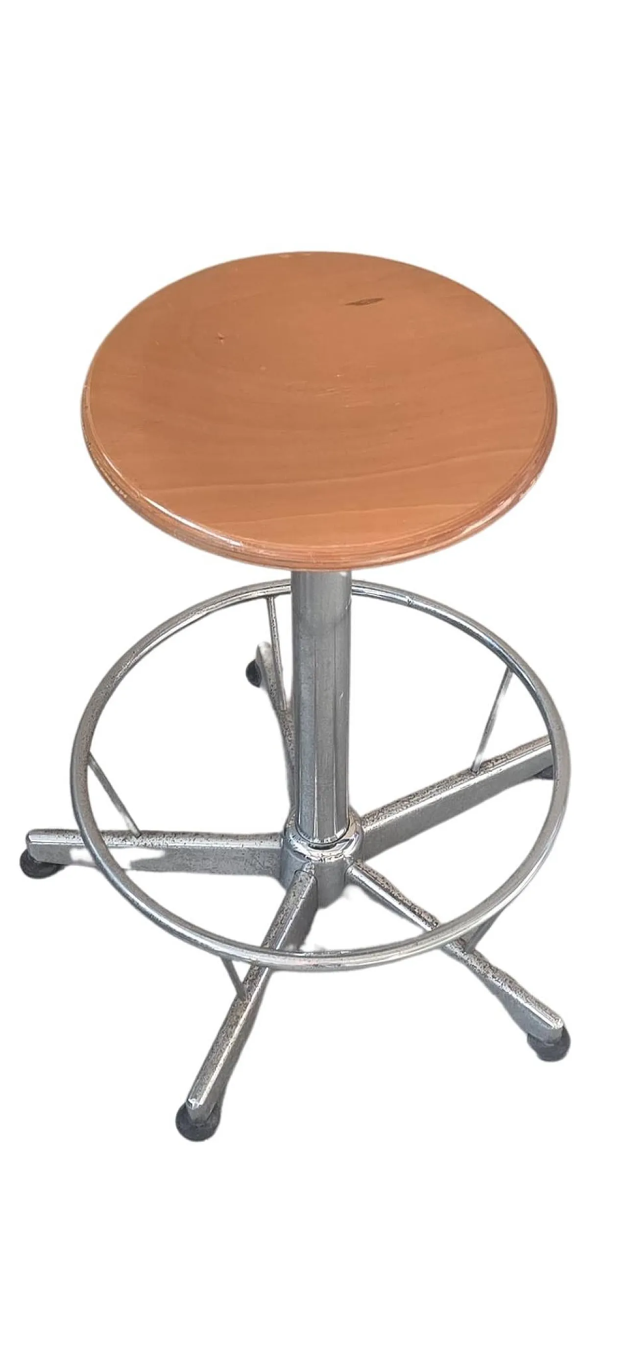 Industrial technical stool in wood and metal, 1970s 5
